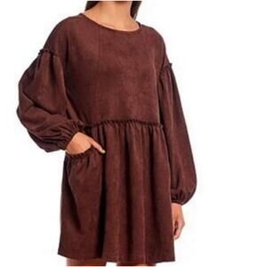 Chelsea & Violet NWOT C&V Dark Brown Stretchy Faux Suede Babydoll Mini Dress XS